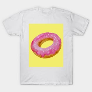 Watercolor donut - pink on yellow background T-Shirt